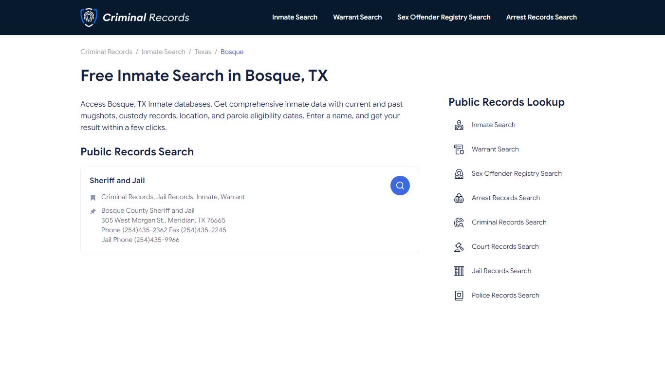 Free Inmate Search in Bosque County, TX - Enter A Name, Instant Results